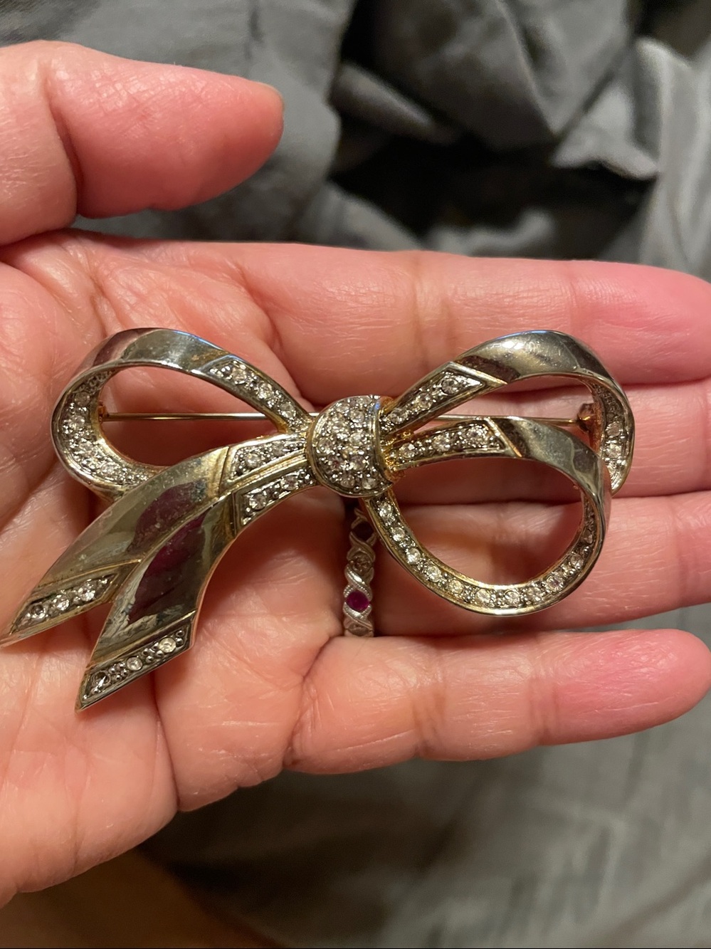Silver Bow Ribbon Brooch for Women - Polished Gold Finish